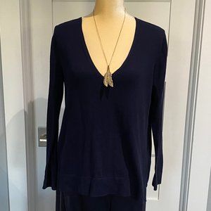Zara Navy Hi-Lo Sheer Back Shirt- Medium